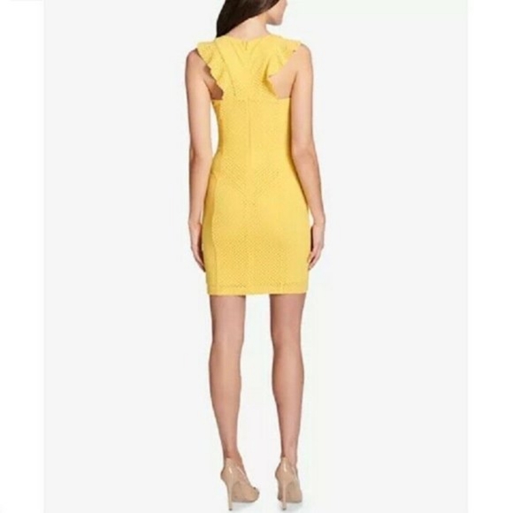 Guess eyelet ruffle yellow sheath dress size 12 - Picture 2 of 6